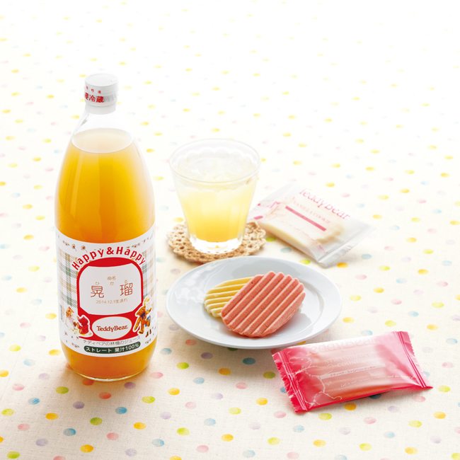 テディベア HAPPYギフトりんごジュースと焼き菓子の詰合せ No.15 ※5個以上でご注文可能・2週間前後での発送 【名入れ専用】