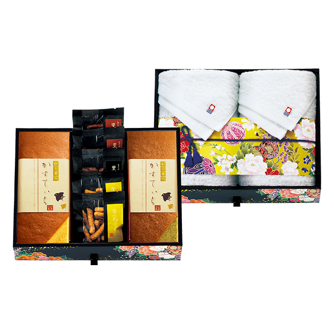 匠菴謹製　ミニたんす御進物　「ほまれ」かすてぃら＆今治産たおる　No.95｜特選ギフト｜